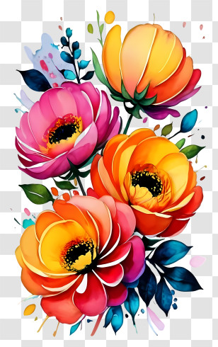 Flowers - Vibrant Floral Bouquet Illustration Transparent PNG