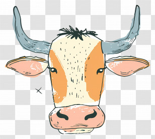 Bull Face - Illustrated Cartoon Cow Head With A Rustic Look Transparent PNG
