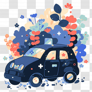 Electric Vehicle - Floral Car Illustration Transparent PNG
