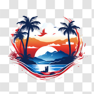 Costa Rica Independence Day - Beach Sunset With Palm Trees And Mountains Transparent PNG