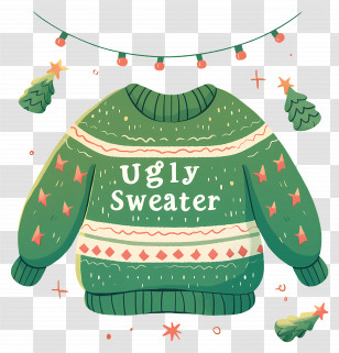 National Ugly Sweater Day - Festive Green Ugly Christmas Sweater Transparent PNG