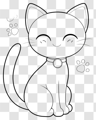 Cat For Coloring Page - Cute Cat Outline Transparent PNG