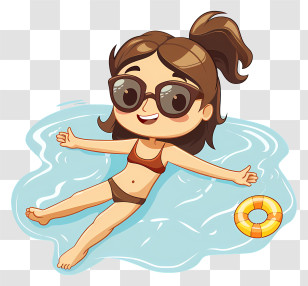 Pool Opening Day - Girl Floating On Water In Cartoon Style Transparent PNG