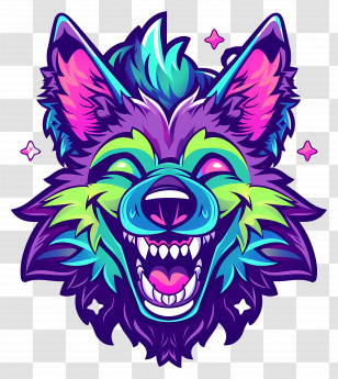 Wolf Head - Vibrant Colorful Wolf Cartoon Transparent PNG