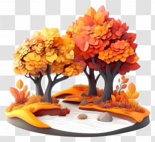 Tree Landscape - Autumn Forest Papercraft Illustration Transparent PNG