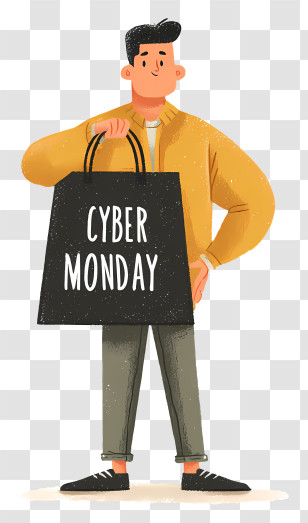 Man Cyber Monday Shopping Bag - Cyber Monday Shopper Transparent PNG