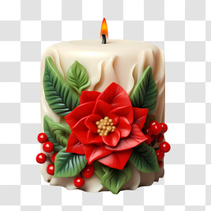 Christmas Candle - Decorative Candle With Flower Transparent PNG