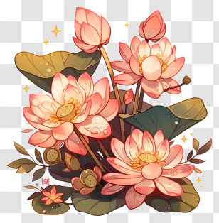 Lotus Art - Beautiful Pink Lotus Flowers Transparent PNG