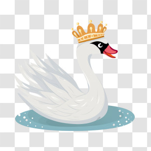 Swan - Cartoon Swan With Crown In Water Transparent PNG