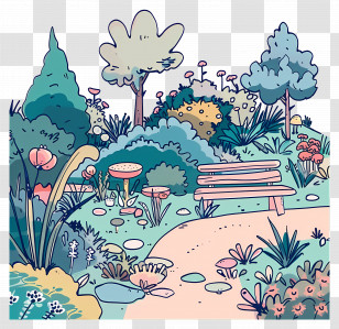 Garden - Peaceful Park With Bench Transparent PNG