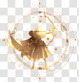 Sagittarius Zodiac - Golden Archer Silhouette With Zodiac Symbols Transparent PNG