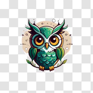 Owl Logo - Cute Green Owl Illustration Transparent PNG