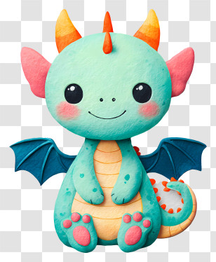 Kawaii Dragon - Adorable Mint Green Baby Dragon Transparent PNG