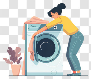 Woman Doing Laundry - Woman Using A Washing Machine For Laundry Transparent PNG