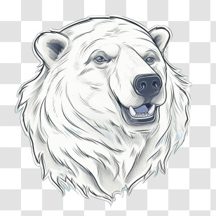 Polar Bear - Illustrated Polar Bear Head In White Transparent PNG