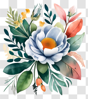 Watercolor Painting - Blue Flower Bouquet Illustration Transparent PNG