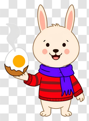 Bunny Holding Peeled Boiled Egg - White Rabbit Holding Egg Transparent PNG