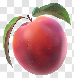 Nectarine - Ripe Peach With Leaves Illustration Transparent PNG