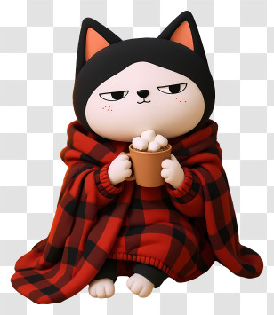 Cat Mascot Enjoying Winter - Cozy Cat With Mug And Blanket Transparent PNG