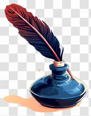 Inkpot And Feather Pen - Vintage Ink Bottle With Quill Transparent PNG