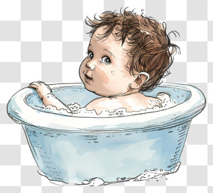 Baby Bath Tub - Adorable Baby In A Bathtub Illustration Transparent PNG