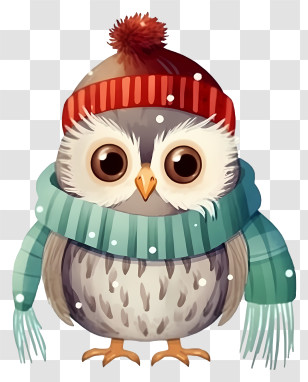 Small Bird - Charming Owl In Beanie Hat And Scarf During Winter Transparent PNG