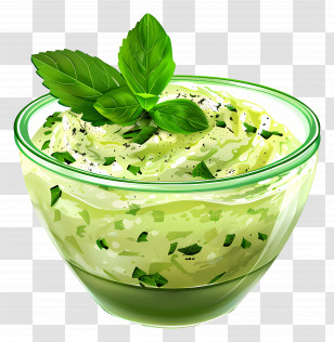 Green Raita - Herb Dip In Glass Bowl Transparent PNG