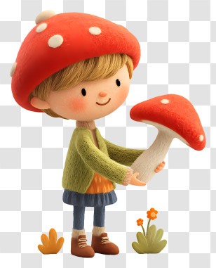 Child Playing With Autumn Mushroom - Child With Mushroom Hat Transparent PNG