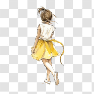 Dancing Girl
 - Illustration Of Girl In Yellow Skirt Walking Transparent PNG