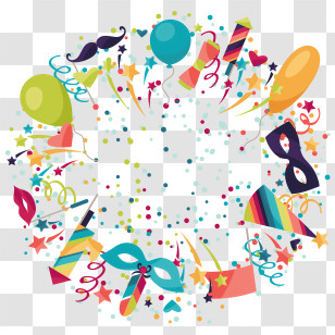 Confetti - Party Wreath With Colorful Decorative Elements Transparent PNG