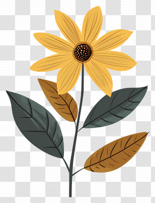 Yellow Flower - Yellow Flower With Green Leaves Illustration Transparent PNG