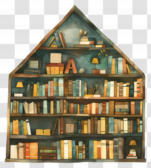 Library - Bookshelf With Books And Decorations Transparent PNG