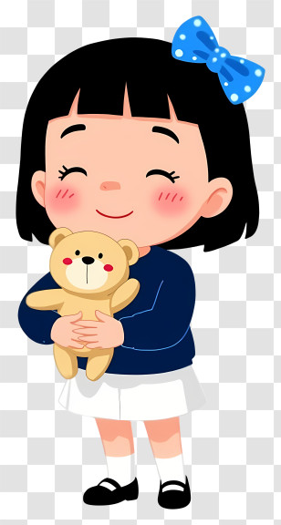 Cartoon Girl Holding Teddy Bear - Girl Hugging Teddy Bear Transparent PNG