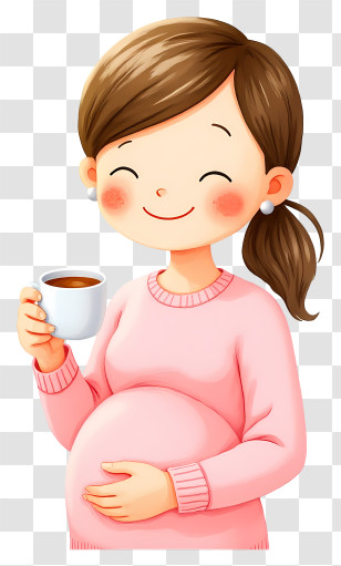 Cartoon Pregnant Woman - Smiling Pregnant Woman With Coffee Transparent PNG