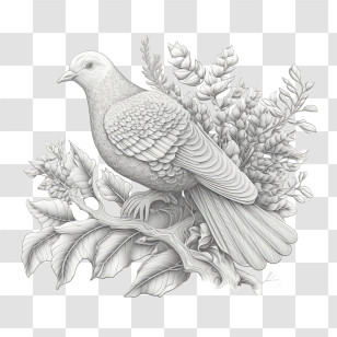 3d Dove
 - Intricate Bird Outline Art With Leaf Patterns Transparent PNG