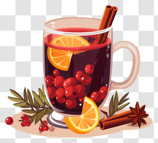 Mulled Wine - Mulled Wine Glass With Spices And Orange Slice Transparent PNG