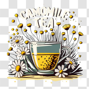 Chamomile Tea - Chamomile Tea With Flowers Illustration Transparent PNG