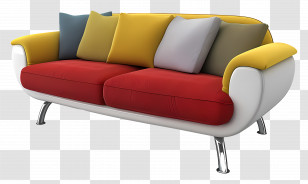 Sofa - Modern Colorful Sofa With Cushions Transparent PNG