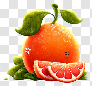 Cartoon Orange - Smiling Orange With Leaves And Slices Transparent PNG