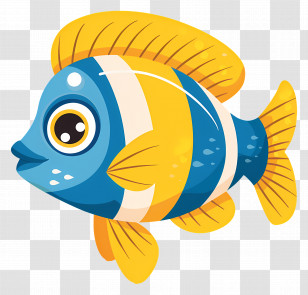 Cartoon Fish - Cartoon Striped Blue And Yellow Fish Transparent PNG