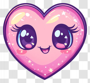 Kawaii Heart - Pink Kawaii Heart With Adorable Face Transparent PNG