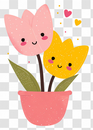 Flower Emoji - Cartoon Tulips In A Pot With Smiling Faces Transparent PNG