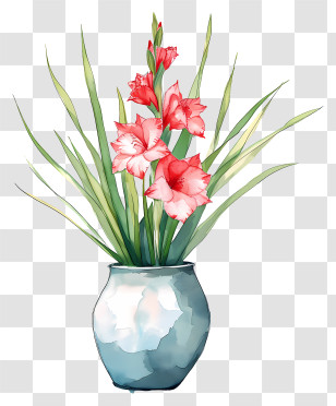 Gladiolus - Gladiolus Flowers In Ceramic Vase Illustration Transparent PNG