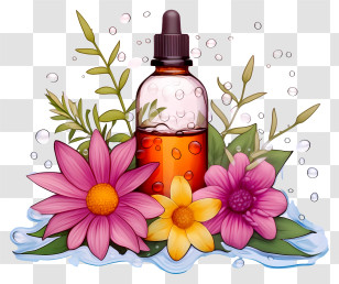 Cartoon Flower Essences Therapy - Essential Oil With Flowers Transparent PNG