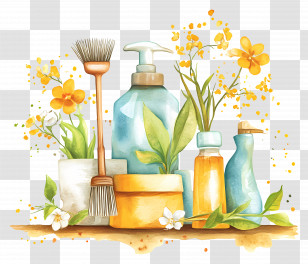 Spring Cleaning - Cleaning Products Illustration Transparent PNG