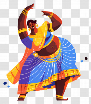 Indian Classical Dancer - Colorful Traditional Dancer Illustration Transparent PNG