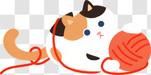 Cat - Cartoon Cat Playing With Yarn Transparent PNG