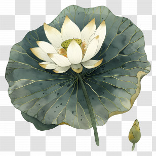 Lotus Flower - Lotus Flower And Leaf Illustration Transparent PNG