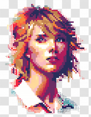 Pixel Taylor Swift - Colorful Pixel Art Portrait Transparent PNG