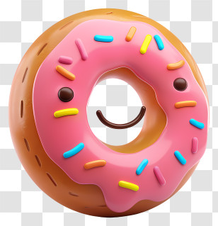 3d Cartoon Dessert - Smiling Cartoon Donut With Pink Frosting Transparent PNG